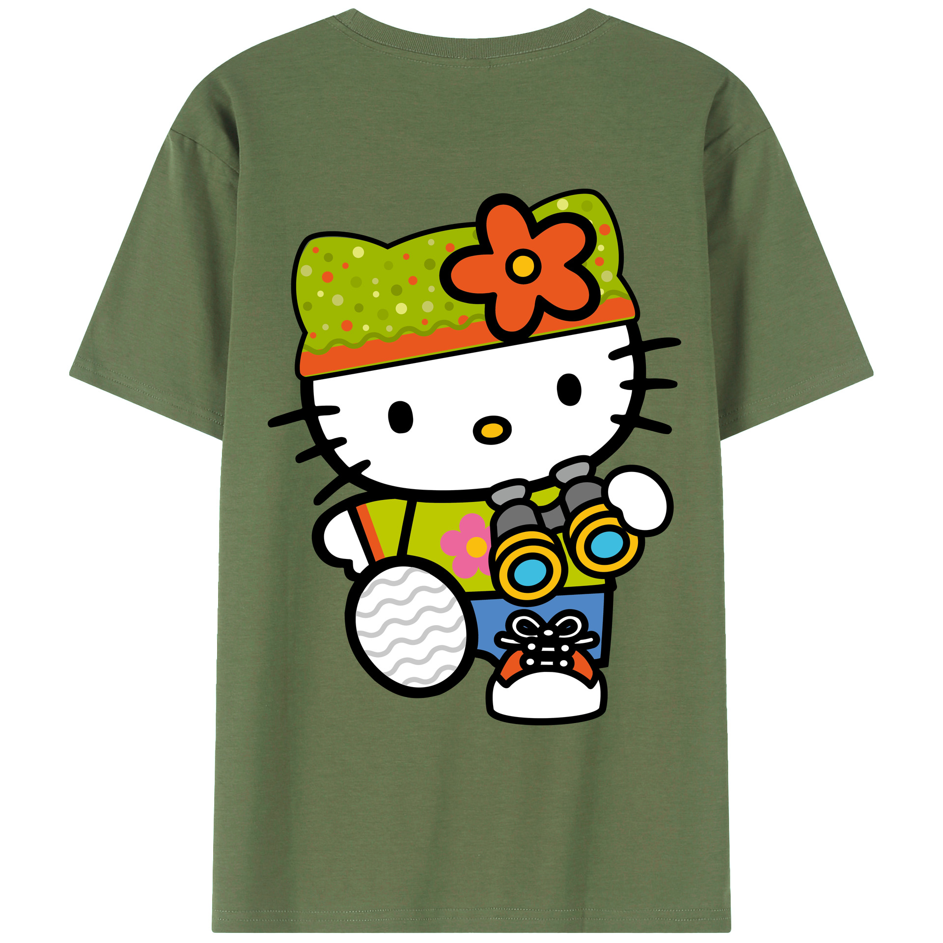 （画像用） Hello Kitty ハローキティ 綿100％ メンズ半袖Tシャツ（バックプリント） 通気性